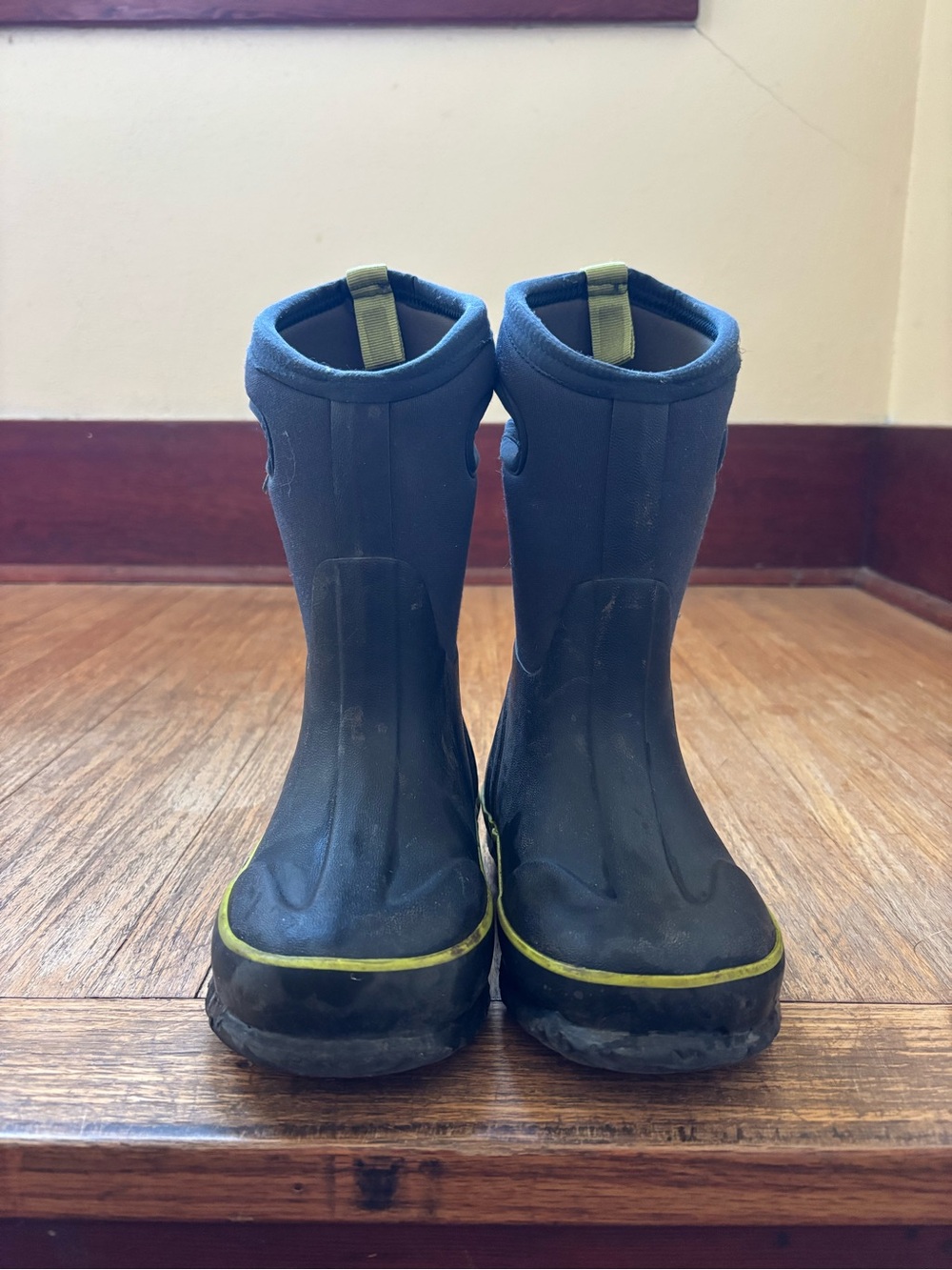 Bogs Kids Navy Blue and Lime Green Rain & Snow Boots